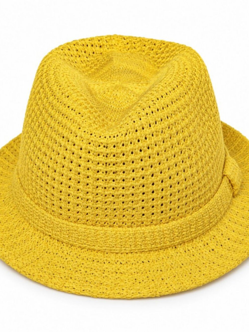 Mustard Yellow Open-Weave Short-Brim Fedora | Statement Hat